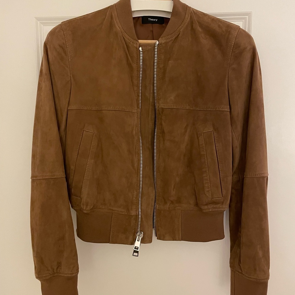 Theory Women's Brown Suede Bomber Jacket
